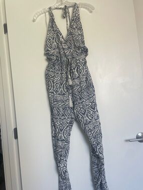 Printed Halter Jumpsuit in Blue & White